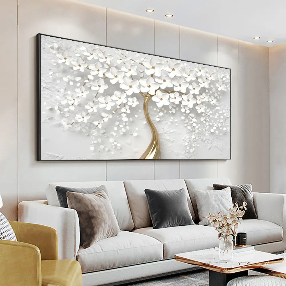 Abstract 3D White Flowers Canvas