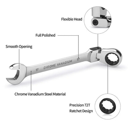 Flexible Pivoting Head Ratchet Wrench