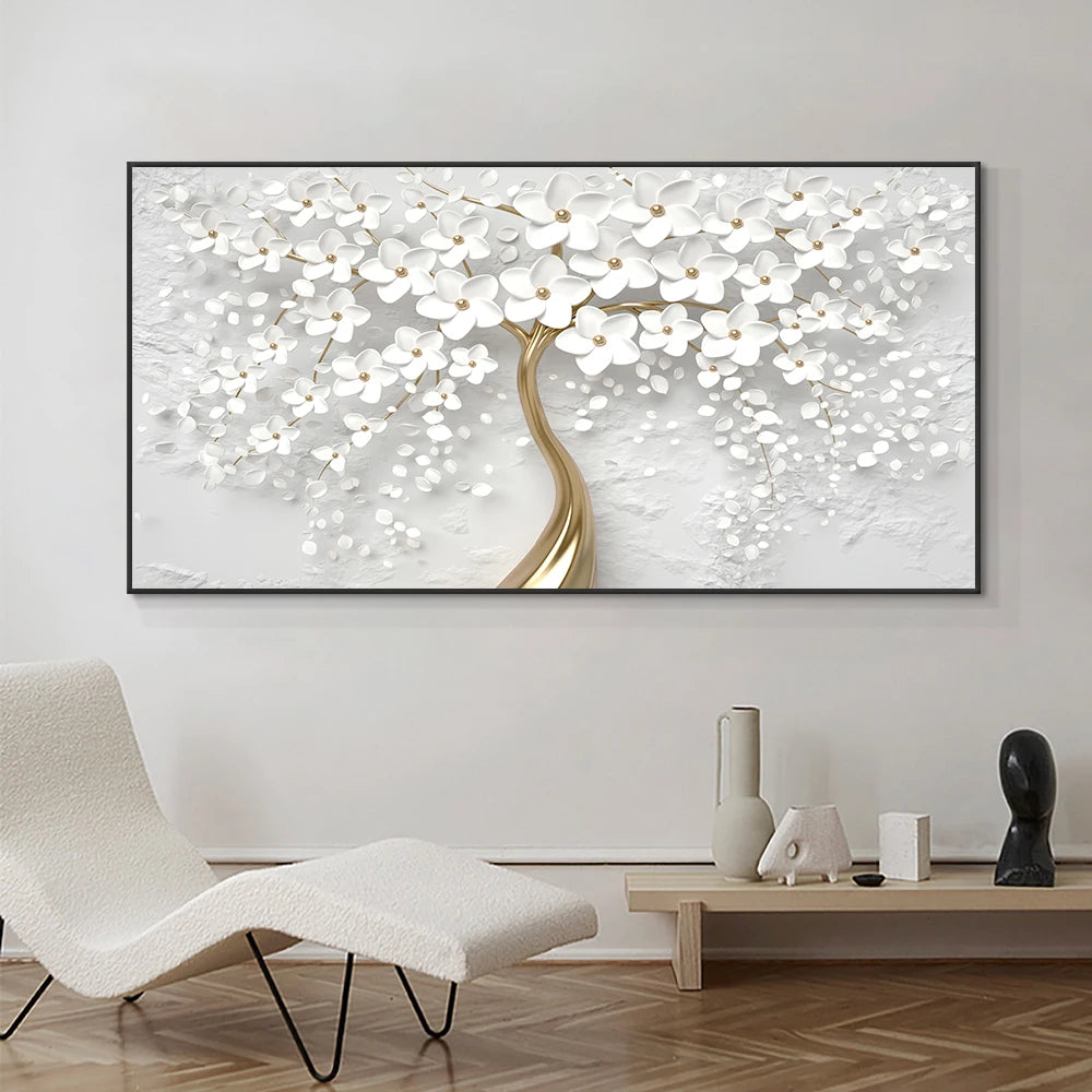 Abstract 3D White Flowers Canvas