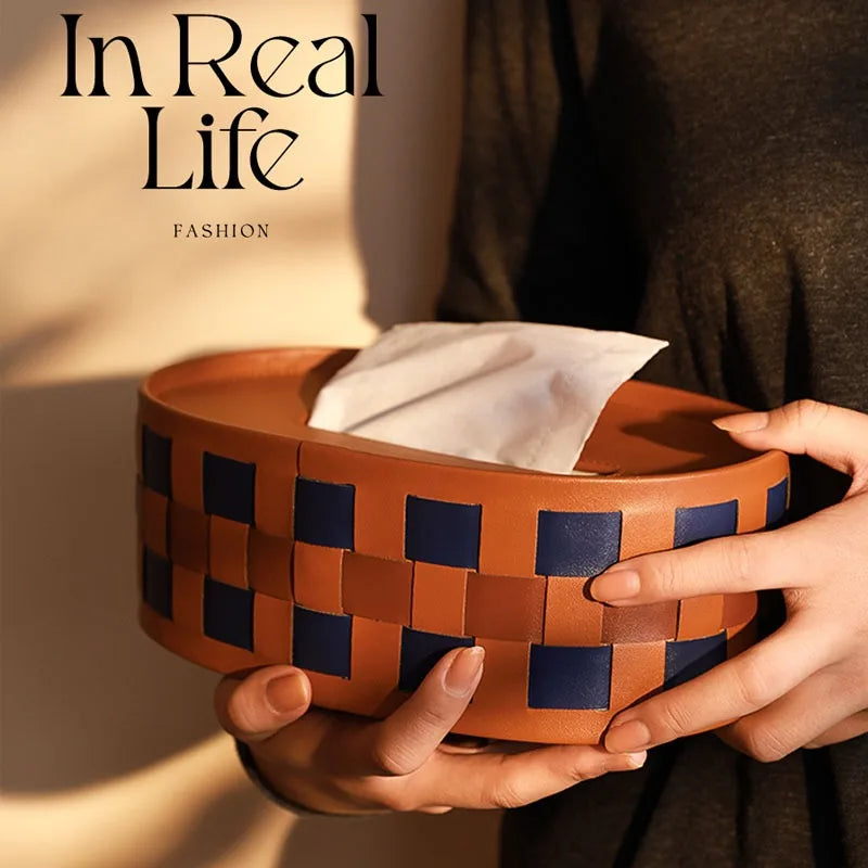 Retro Checkerboard Fiber Leather Tissue Box