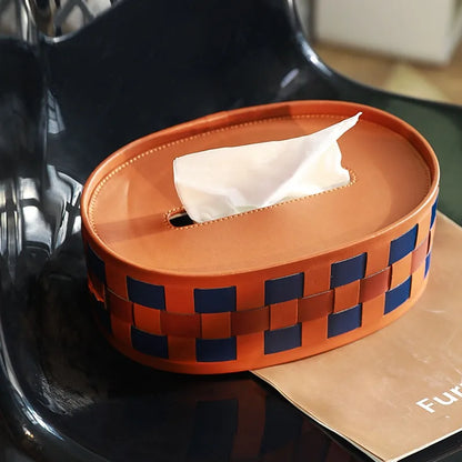 Retro Checkerboard Fiber Leather Tissue Box