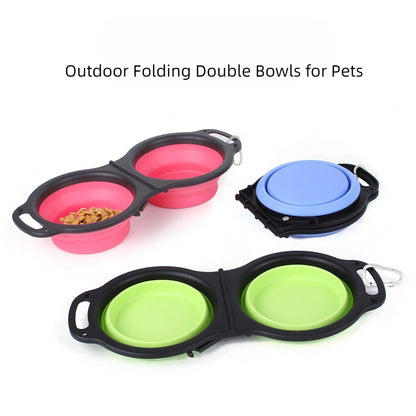 Portable Folding Feeding Double Pet Bowl