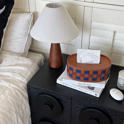 Retro Checkerboard Fiber Leather Tissue Box