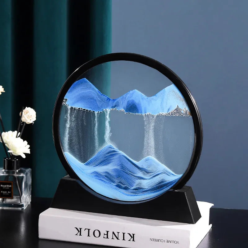 3D Moving Sand Art Round Glass Home Decor