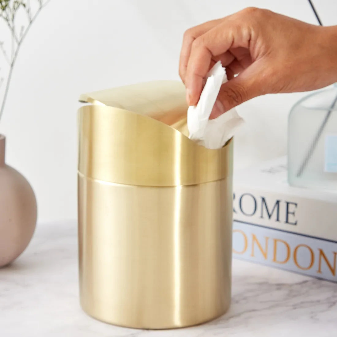 Golden Stainless Steel Garbage Bin