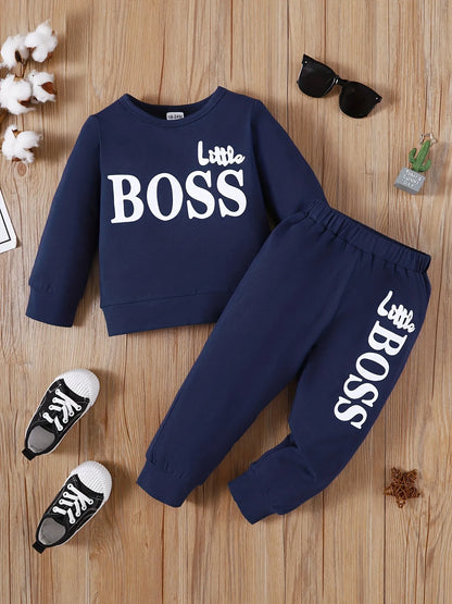 Solid Long Sleeves Letter Print Children Top+Pants