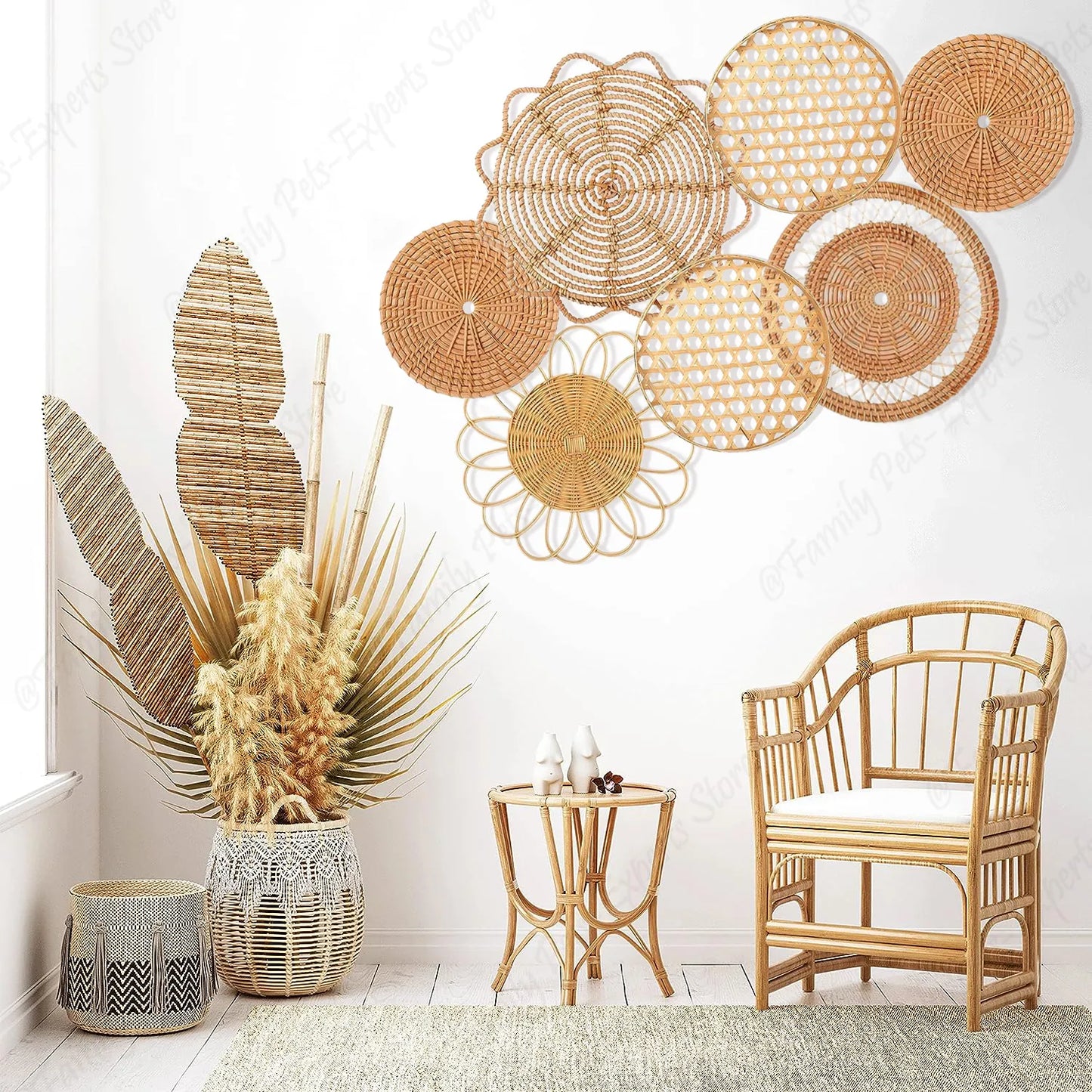 Hanging Woven Baskets Boho Rattan Wall Decor