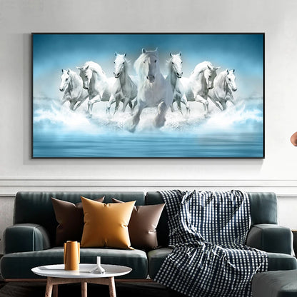 White Running Horses Painting on Canvas