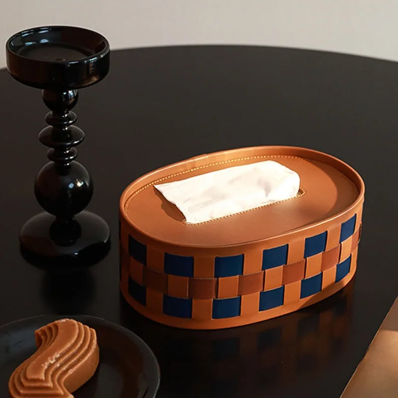 Retro Checkerboard Fiber Leather Tissue Box