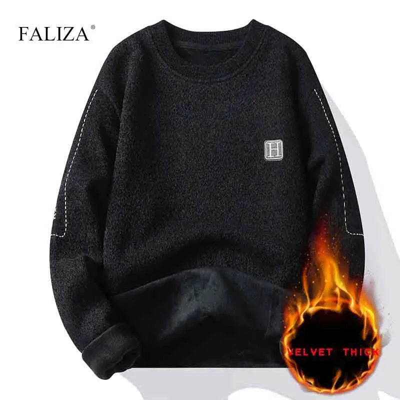 FALIZA New Winter Thick Warm Mens Pullovers Sweaters