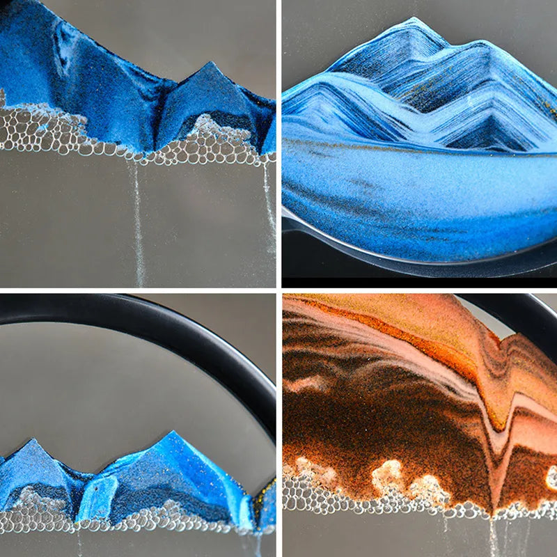 3D Moving Sand Art Round Glass Home Decor