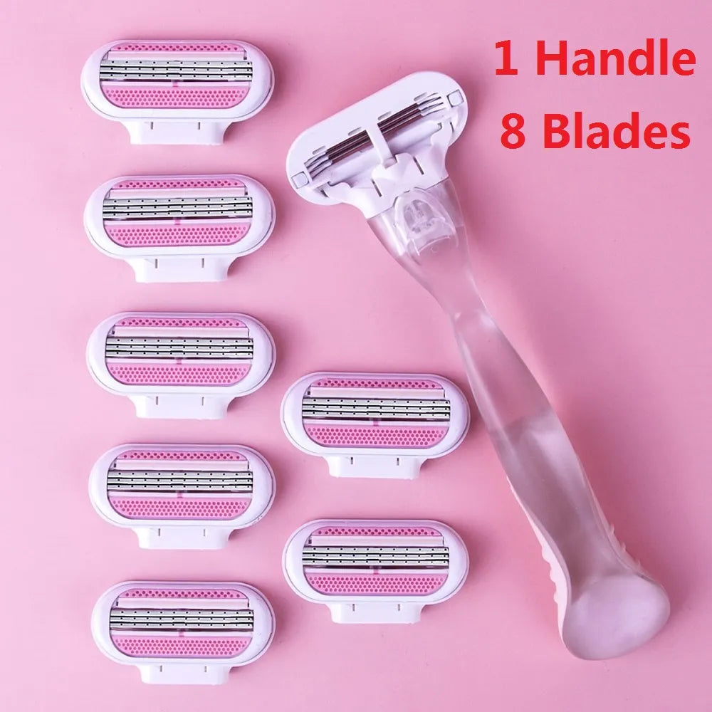 Women Safety Razor Blades ( 1 Handle + 8 Blades )