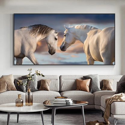 White Running Horses Painting on Canvas