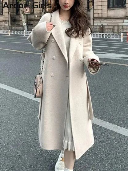 Belt Faux Woolen Coat