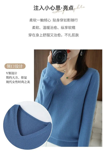 Women's Sweater V-neck Slim Fit Bottoming Shirt