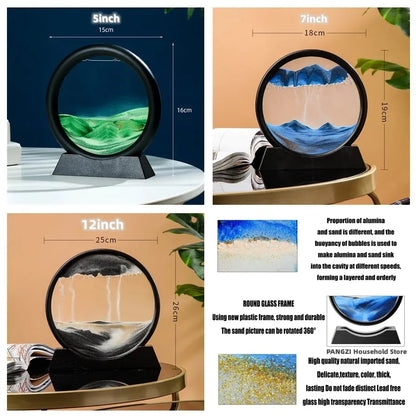 3D Moving Sand Art Round Glass Home Decor