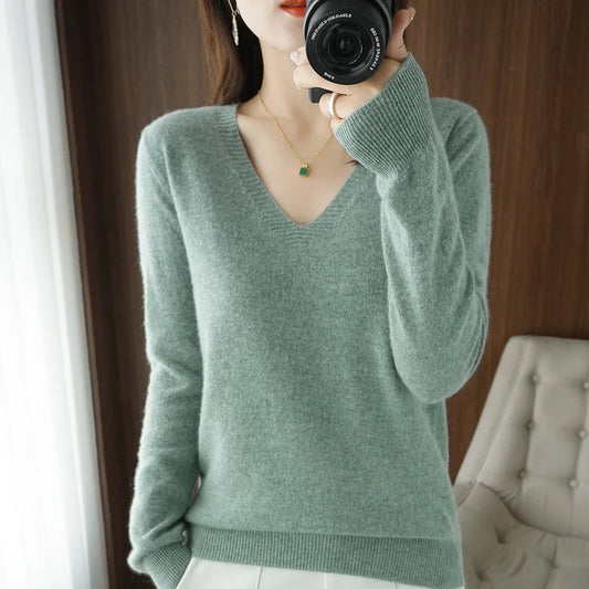 Women's Sweater V-neck Slim Fit Bottoming Shirt