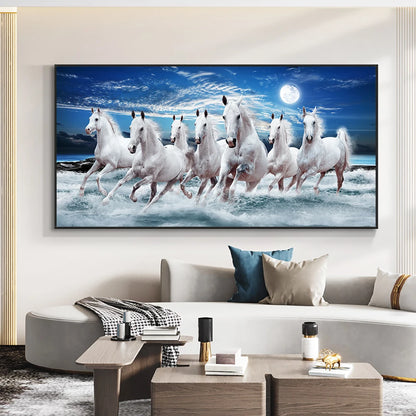 White Running Horses Painting on Canvas